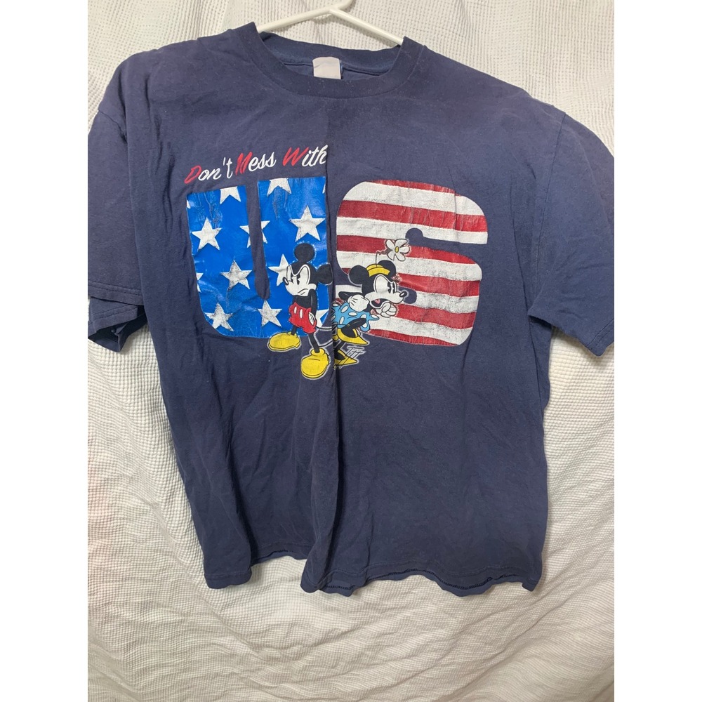Disney Mickey Minnie Mouse USA Patriotic Navy Blue‎ Graphic T-Shirt Mens L